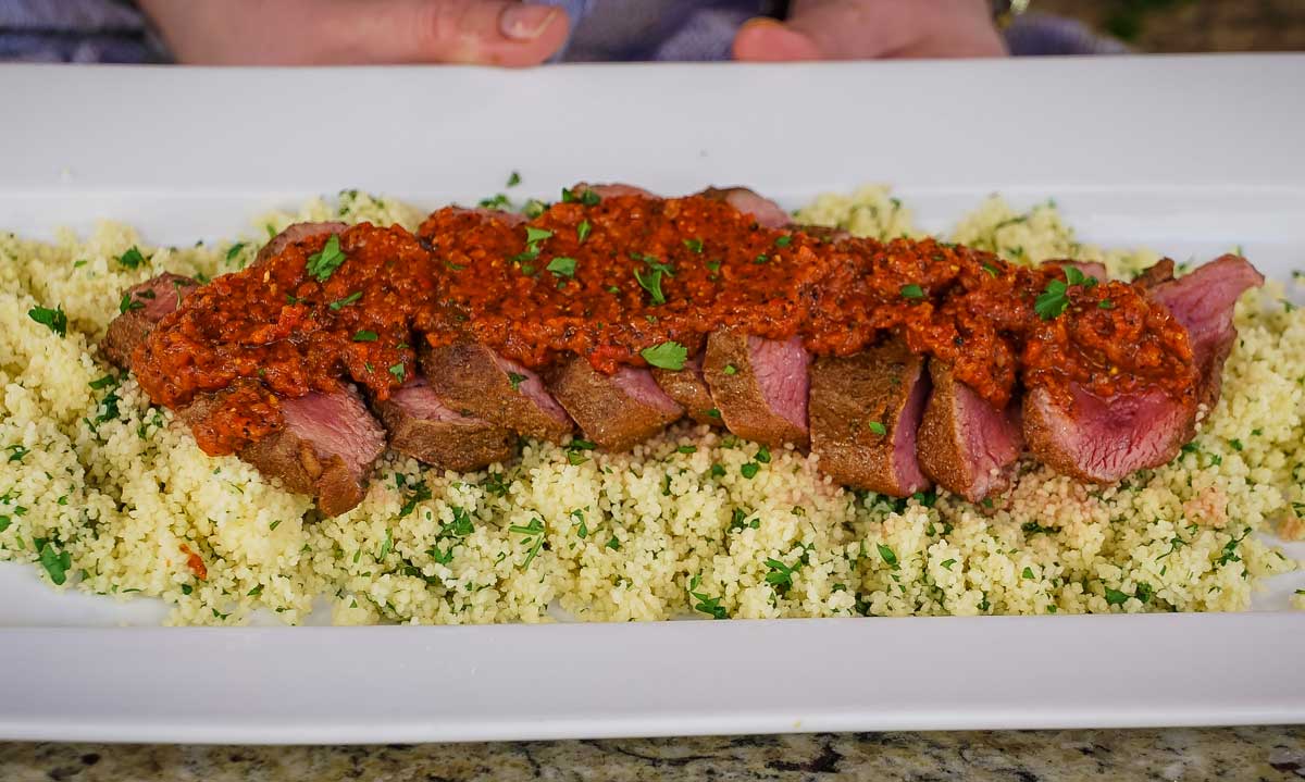 Moroccan Spiced Venison with Harissa and couscous 